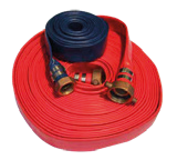 Manguera layflat roja de suministro y azul de escape enrollada con acoplamientos de latón
