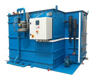Planta de tratamiento de aguas residuales FBBR azul con cuadro de control