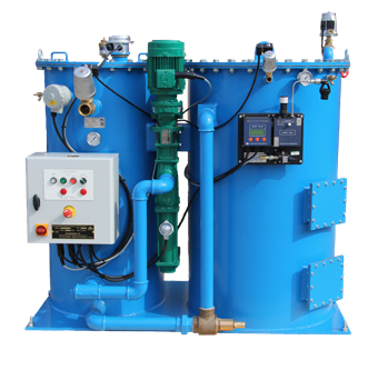 Separador de agua oleosa serie CS azul con motor verde y cuadro eléctrico