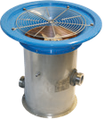 Ventilador Gas Freeing VP1500W de Victor Marine con brida azul y cuerpo de acero inoxidable